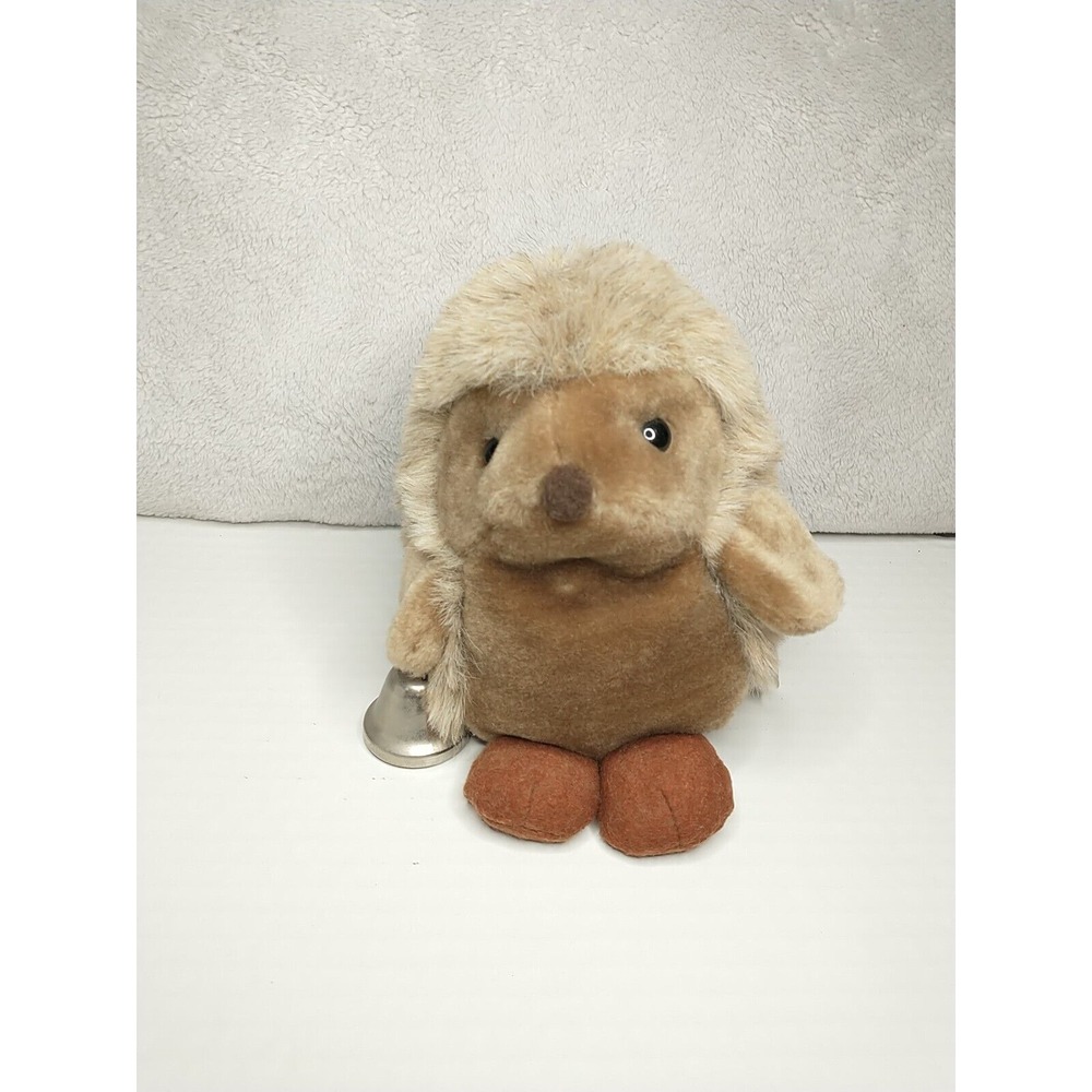 Vintage Gund Plush Hedgehog With Bell Stuffed Animal Toy Light Brown Tan 6" 1979